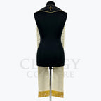 Back view of the black Passion Stole on a mannequin, showing the cream-toned reverse and gold cross at the yoke.