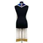Back view of the blue velvet-look Marian stole with a single gold Celtic cross centered on the plain yoke