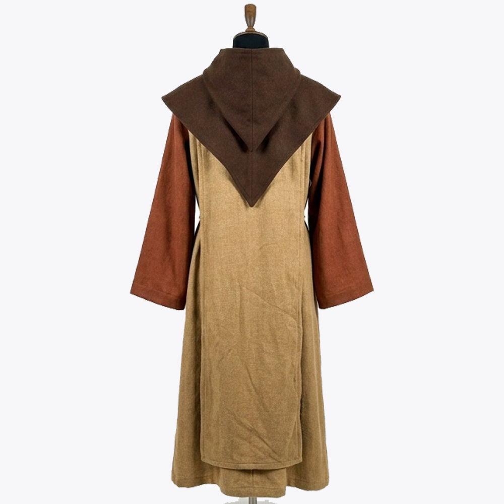 Back view of the camel habit showing the plain back with no scapular panel, unlike the front