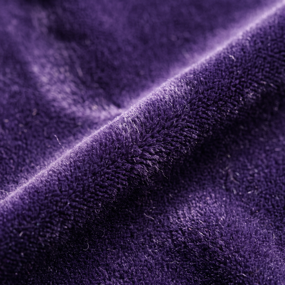 Deep violet cotton velvet, the dense pile catching light along the nap