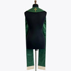 Back view of the Celtic Tree of Life Green Stole, showing the plain green reverse, neckline cross and gold bead fringe.