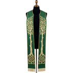 Front view of the Green Celtic Tree of Life Pastor Stole, showing the gold tree and knotwork root on both panels.