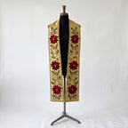Front view of the Gold Poinsettia and Holly Christmas Stole with raised red floral appliques