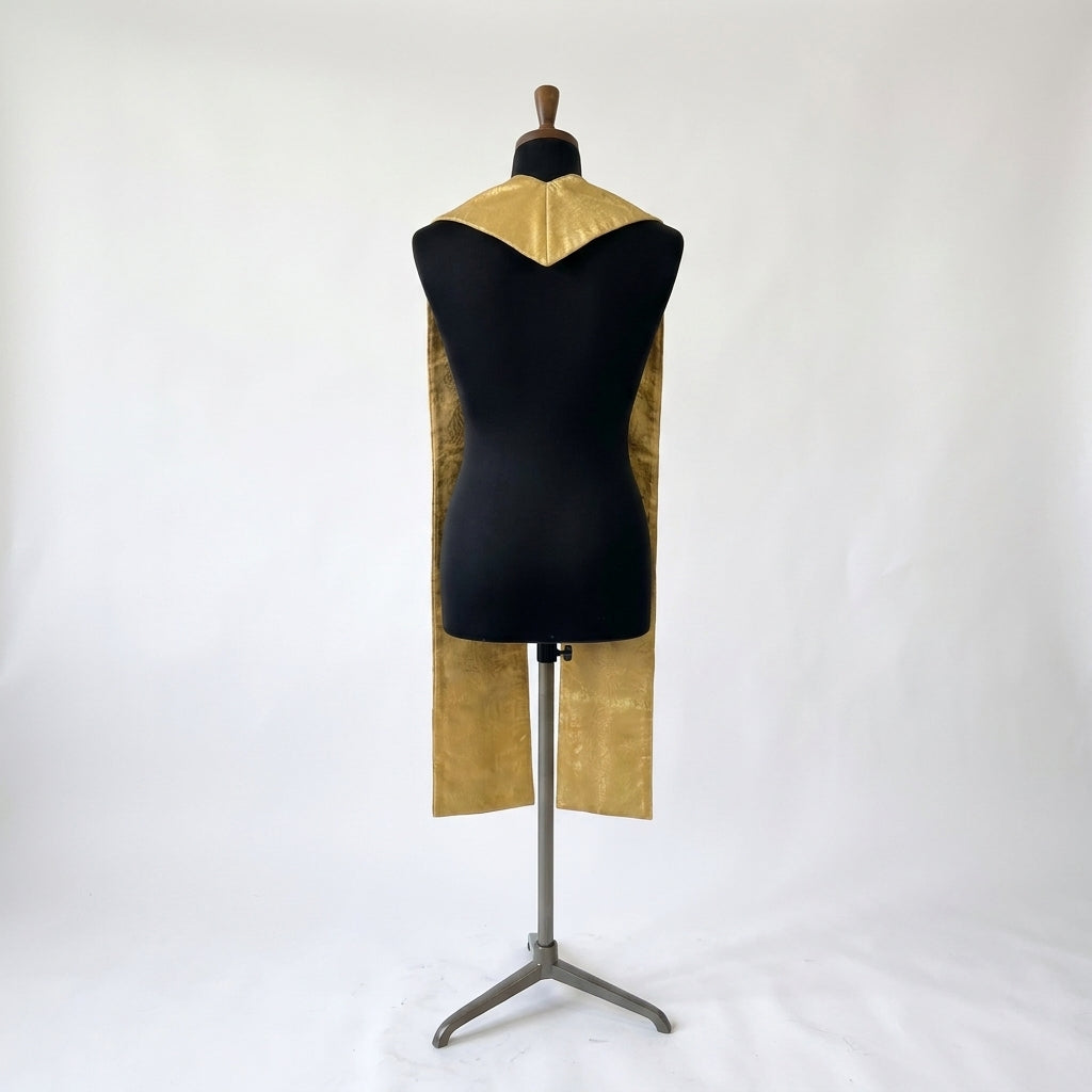 Back view of the Gold Poinsettia Christmas Stole in plain brocade with a pointed collar shape