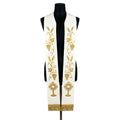 Front view of the Ivory and Gold Monstrance Stole, showing the stacked wheat and grape repeats near the hem.