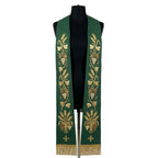 Front view of the Green Chalice and Grapevine Stole with wheat and vine embroidery on each panel