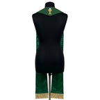 Back collar of the Green Chalice Stole showing a gold chalice with a white host embroidered at the neck
