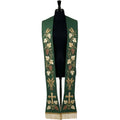 Front view of the Green Grapevine, Wheat and Cross Stole with a gold cross set near the hem