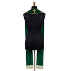 Back collar of the green velvet-look Celtic Cross Stole showing a gold Celtic cross on the velvet-look cloth