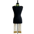 Back collar of the green velvet-look Celtic Knotwork Stole showing a small gold Celtic cross