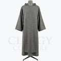 Front view of a heather-grey Benedictine-style monk habit with a tonal scapular and pointed hood