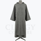 Front view of a heather-grey Benedictine-style monk habit with a tonal scapular and pointed hood