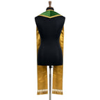Reverse view of the Harvest Stole on a mannequin, showing the plain gold satin-look lining and gold tassel fringe.