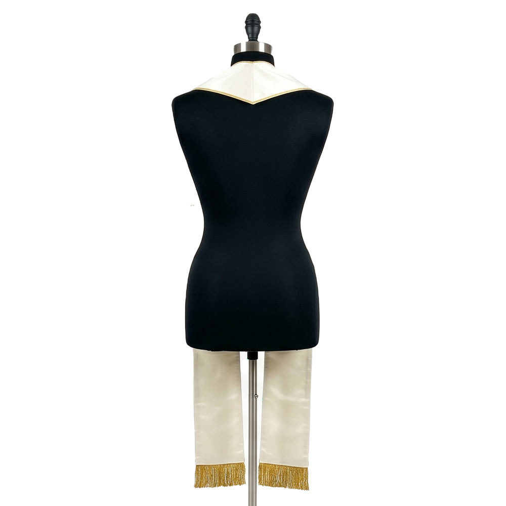 Back view of the Ivory Corpus Christi Stole in plain satin-faced cloth with gold edge piping and fringe