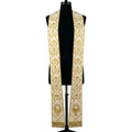 Front view of the Ivory and Gold Chalice Wheat Stole on a bust form, showing the gold diamond-lattice pattern end to end.