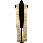 Front view of the Ivory and Gold Chalice Wheat Stole on a bust form, showing the gold diamond-lattice pattern end to end.