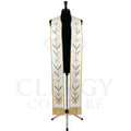 Ivory satin-look Lily Stole with a vine of Easter lilies, lily-of-the-valley, a gold star and a ribbon bow.