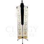 Ivory satin-look Lily Stole with a vine of Easter lilies, lily-of-the-valley, a gold star and a ribbon bow.
