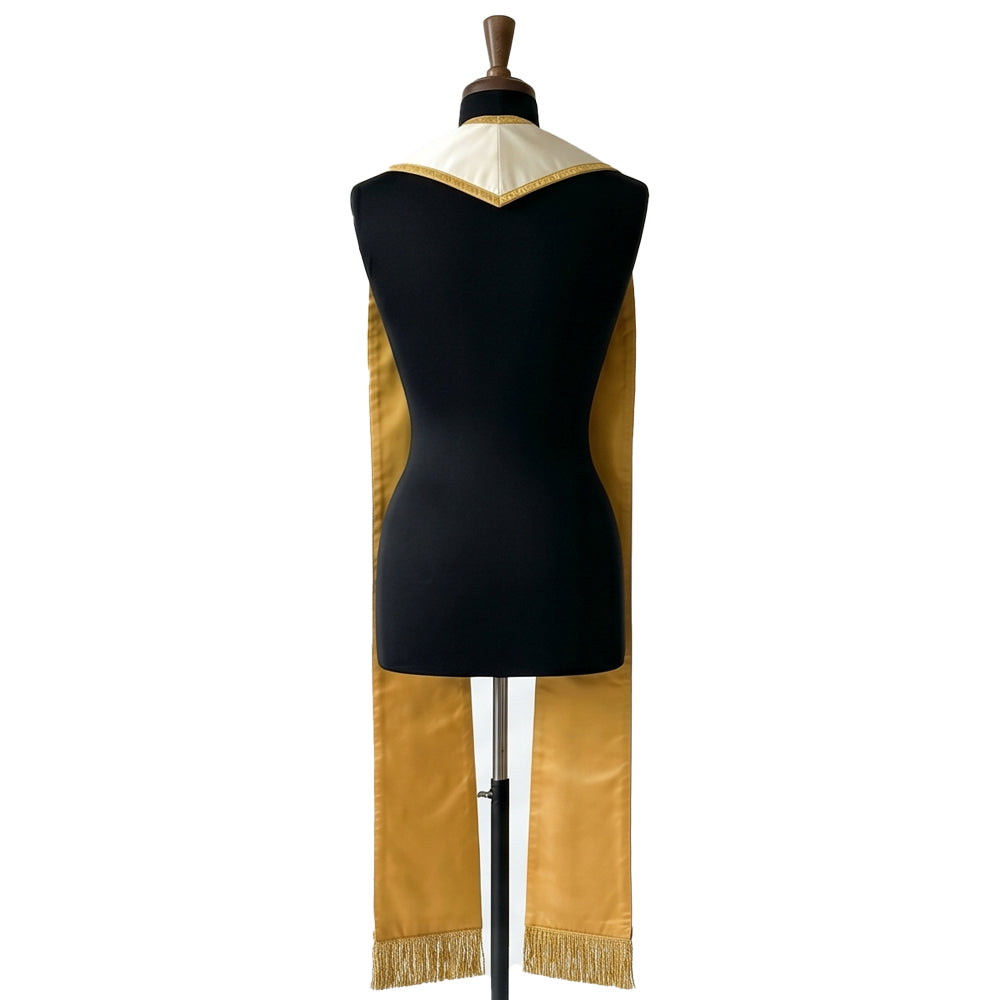 Back view of the Ivory Patriotic Clergy Stole showing the plain reverse panels and gold trim neckline