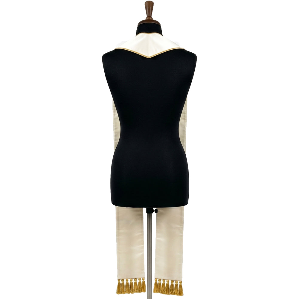 Back view of the Ivory World Communion Stole, showing the plain ivory reverse and gold tassel fringe at the hem.