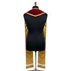 Back view of the Latin Mass Stole on a mannequin, showing the gold satin-look reverse and gold tassel fringe.
