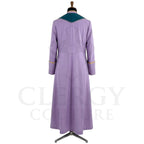 Back view of the lavender cassock robe without the stole, showing the pointed teal yoke across the shoulders.