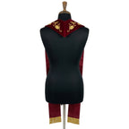 Back view of the Lutheran Stole on a mannequin, showing matching burgundy velvet-look cloth on both faces and gold fringe.