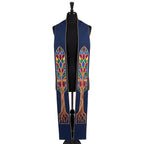 Navy blue Advent stole with a stained-glass style Tree of Life filling most of each embroidered panel
