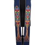 Close-up of the navy blue Tree of Life stole showing the stained-glass canopy, trunk and roots in detail