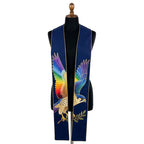 Navy blue stole laid flat with a large eagle spanning both panels, one wing naturalistic and one in rainbow gradient.