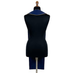 Back view of the navy eagle stole on a dress form, showing the plain gold-piped panels with no embroidery.