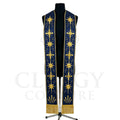 Navy Star of Bethlehem Clergy Stole shown front on with the full gold star and cross column on both panels