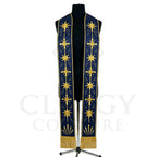 Navy Star of Bethlehem Clergy Stole shown front on with the full gold star and cross column on both panels