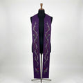 Purple Lenten Stole with a grey and burgundy thorn vine and a single silver nail on each panel.