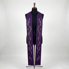 Purple Lenten Stole with a grey and burgundy thorn vine and a single silver nail on each panel.