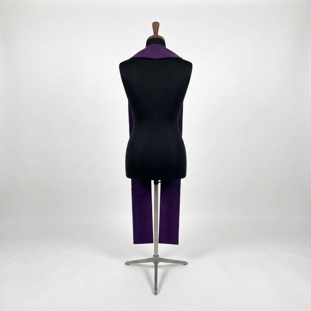 Back view of the purple Lenten Stole on a mannequin, showing the plain reverse with no fringe or trim.