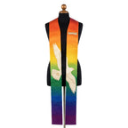 Rainbow Dove Affirming Clergy Stole shown front on with the full colour gradient and dove in flight