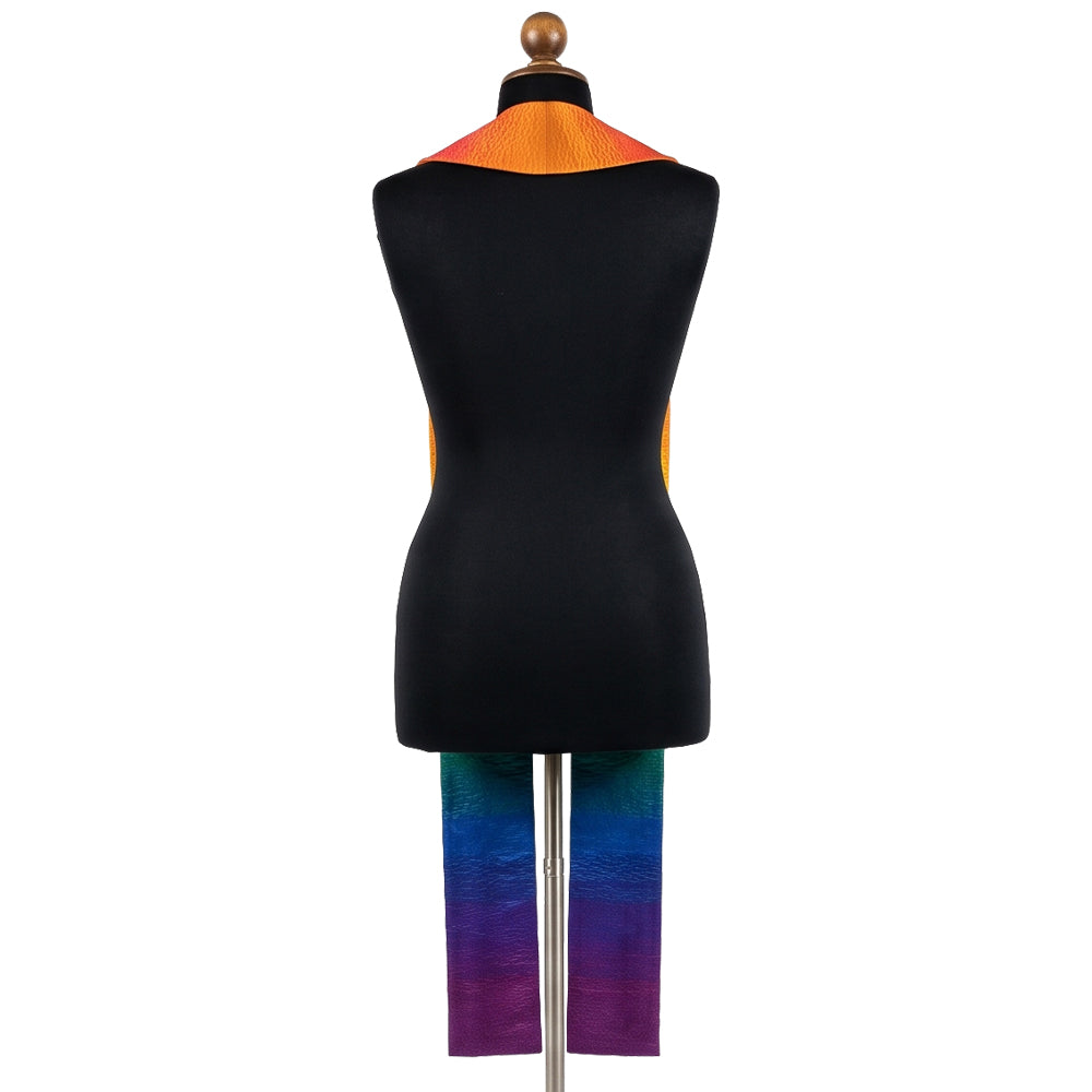 Back view of the Rainbow Dove Affirming Clergy Stole showing the gradient continuing across the reverse