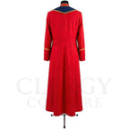 Back view of the red cassock robe without the stole, showing the pointed navy yoke edged in gold.
