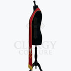 Side profile of the Red Dove and Flame Pentecost Stole showing the gold fringe and flame embroidery