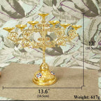 Dimension sheet: candelabra 12 inches or 30.5 cm high and 13.6 inches or 34.5 cm wide, weight 617 g