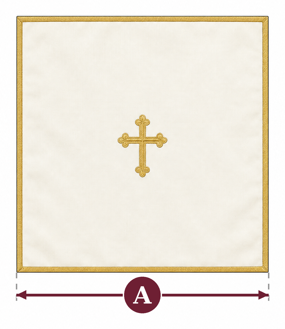 How a chalice veil is measured: A is one side of the square, edge to edge