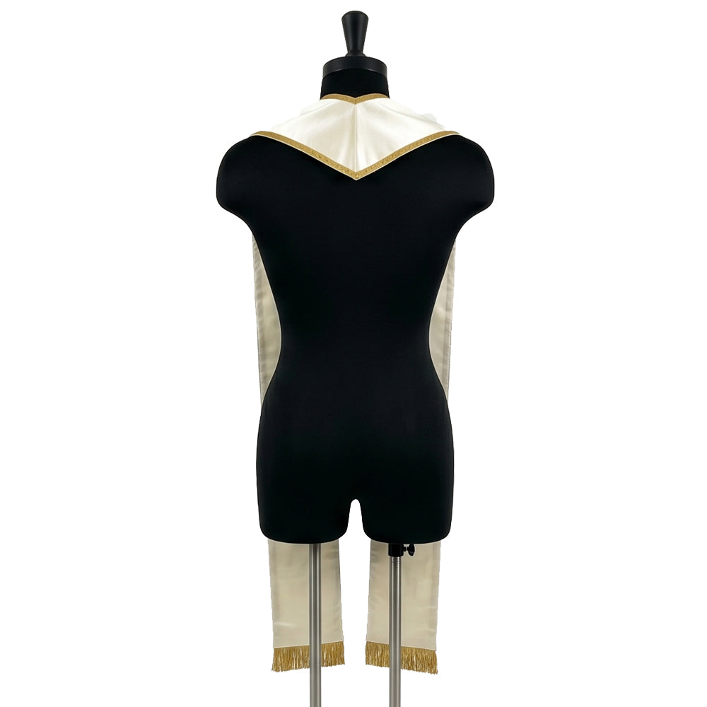 Back view of the Saint Michael stole showing the plain ivory neck yoke and gold-edged panels.