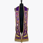 Violet Rorate Caeli Jesse Tree Clergy Stole shown front on with all six medallions per panel visible