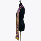 Side profile of the Violet Rorate Caeli Jesse Tree Clergy Stole showing the medallion column and beaded fringe