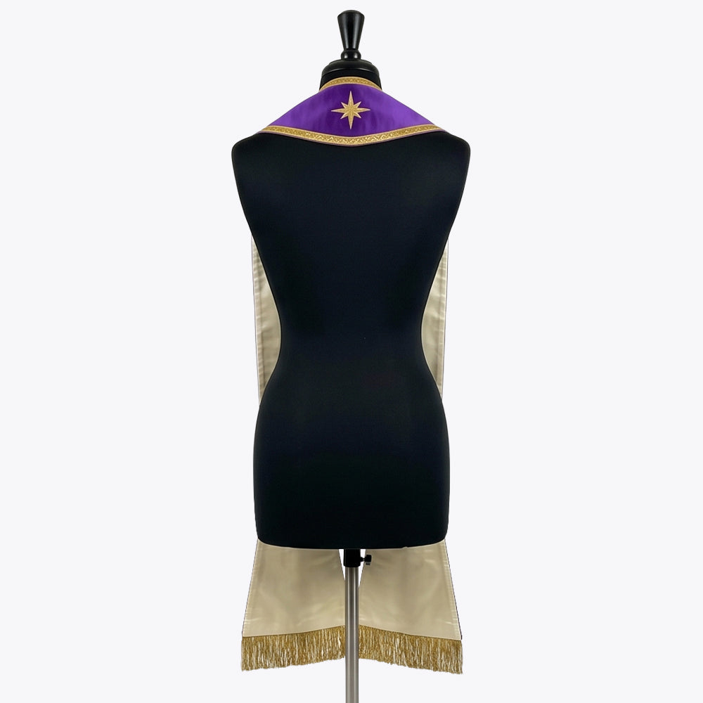 Back view of the Violet Rorate Caeli Jesse Tree Clergy Stole showing the single gold star at the neck point
