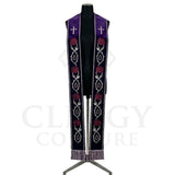 Violet velvet-look Rose and Thorn Clergy Stole shown front on with the silver cross and rose vine on both panels