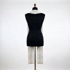 Back view of the white baptism stole showing its plain shaped yoke with no embroidery visible from behind