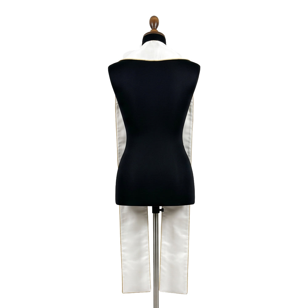 Back neck of the white Tree of Life stole, showing the plain panel and gold edge piping with no motif visible.