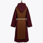 Back view of the wine red habit showing the rust scapular panel continuing down the centre back